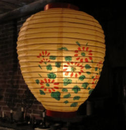  Paper Japanese lantern lit by a candle in Southwick studio 